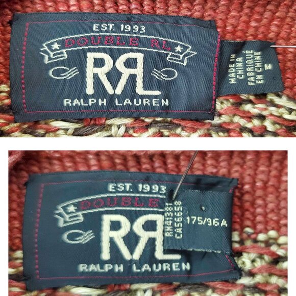 RRL Ralph Lauren Red Intarsia Knit Linen 1930's Blanket Shawl Collar Sweater M - Picture 3 of 10